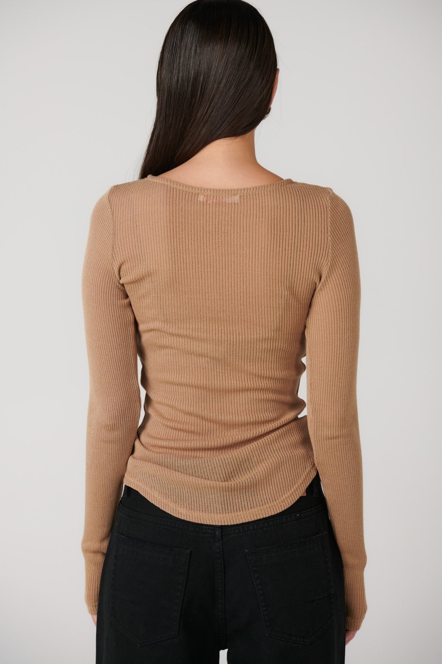 Hot Bayse Brand Myles Crew Neck Top - Latte