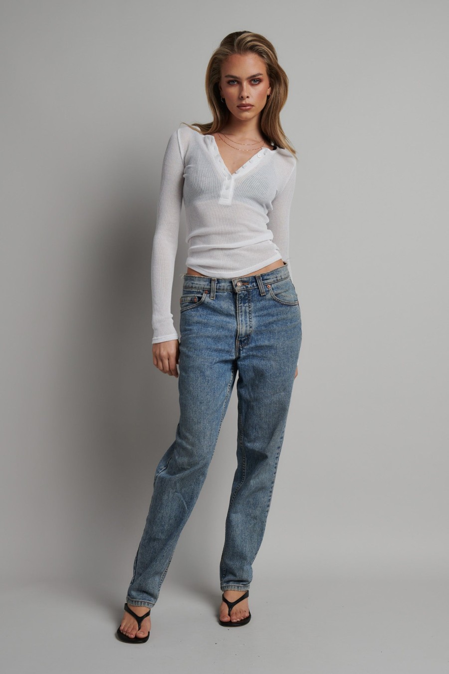 Hot Bayse Brand Xavier Button Top - White